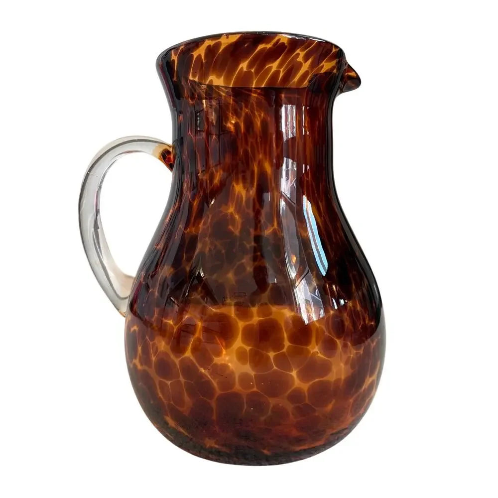 NEW Hand Blown Tortoise Shell Glass Pitcher 9.5in Chic Barware
